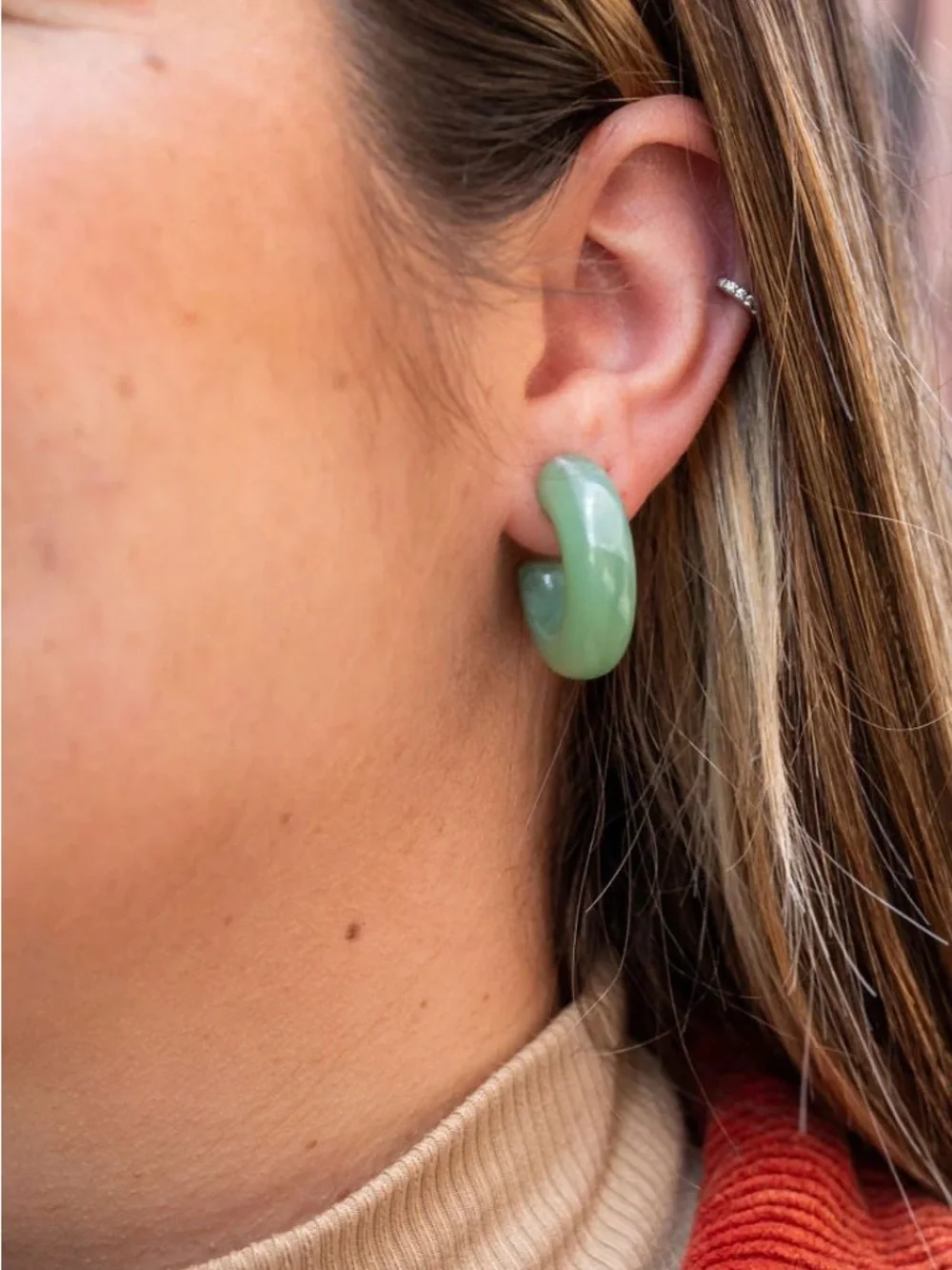 NWT Green Resin Hoop Stud Earrings - Chunky Half-Hoop